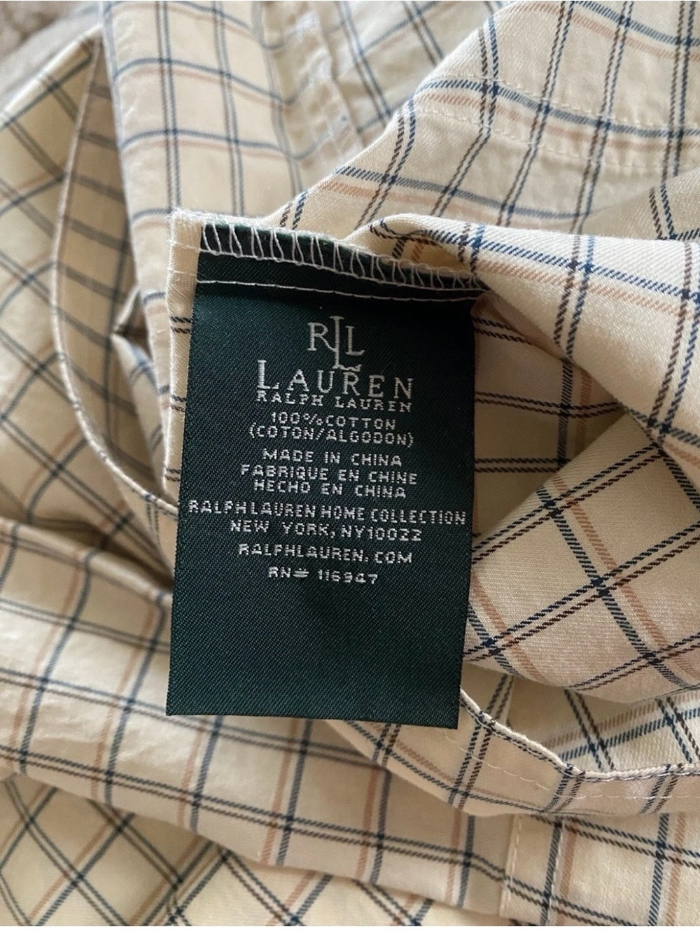 Ralph Lauren Bedford Hunt Tattersall Cream Cal King Fitted Sheet And 1 King Case